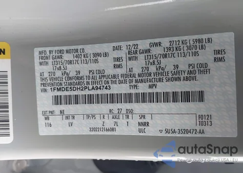 2023 Ford Bronco Big Bend из США, поврежденный, VIN 1FMDE5DH2PLA94743